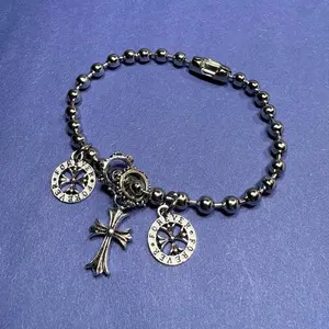 Heavyweight Cross Bracelet Vintage 20cm Unisex Stainless Steel Chain Jewelry with Unique Floral Design for Men and Women