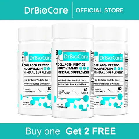 【B1G2 FREE】DrBioCare Codfish Hydrolysate Collagen Peptide Dietary Supplement Tablet (3-Bottle Value), Prop 65 Free Beauty Product for Adults with Probiotics, Minerals, Multivitamins for Skin Care, Anti-Aging Support