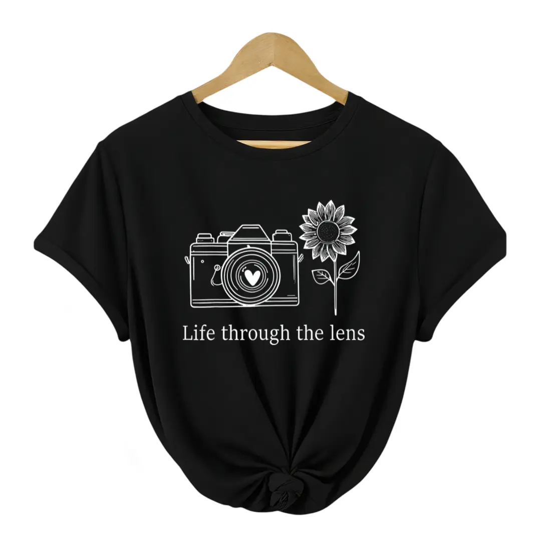 Womens Photographer Life Through Lens Flowers Photography T-Shirt Apparel Cotton