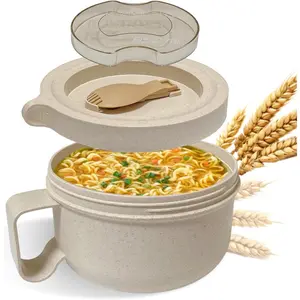 Ramen Bowl Set with Utensil o Heat & Eat Noodles in the Same Soup Bowl o Meal Prep Containers with  o Lunch Containers o Microwave, Freezer, Dishwasher Safe (Beige)