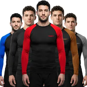 Exxact Sports Mens BJJ Rash Guard Jiu Jitsu Long Sleeve, Ranked Compression No Gi Jiu Jitsu Rash Guard Men for MMA, Wrestling