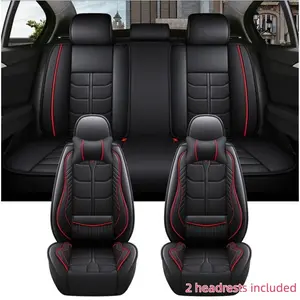 Universal 5-Seat Car Seat Covers, Premium PU Leather, Waist Support Design, Detachable Back Bench, All Seasons, Optional 2 Headrests