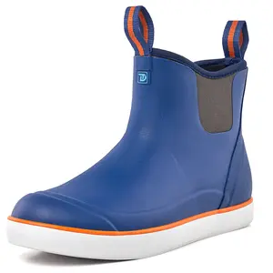TruDave Mens Deck Boots, Waterproof Rain Boots for Men, Anti-Slip Ankle Rubber Boots for Mens Fishing Boating Size 6-14 Blue Comfort Footwear  Walking Shoes