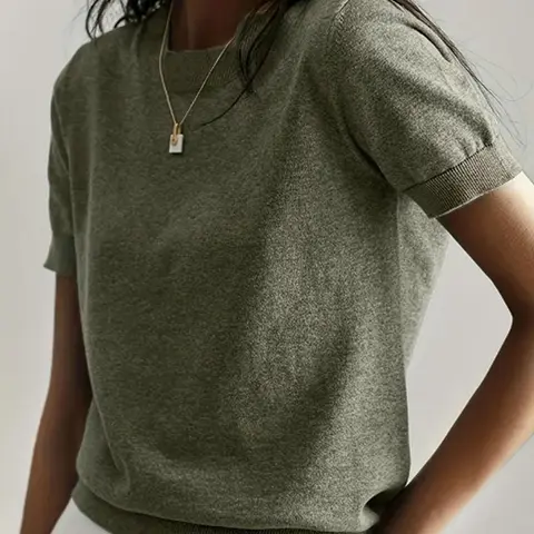 Women's Solid Color Crew Neck Short Sleeve Lightweight Loose Sweater, Casual Basic Minimalist Knit Pullover for Spring & Fall, Fashion Women's Knitwear for Daily Wear, Casual Fashionable Top, Cozy Casual Top, Womenswear