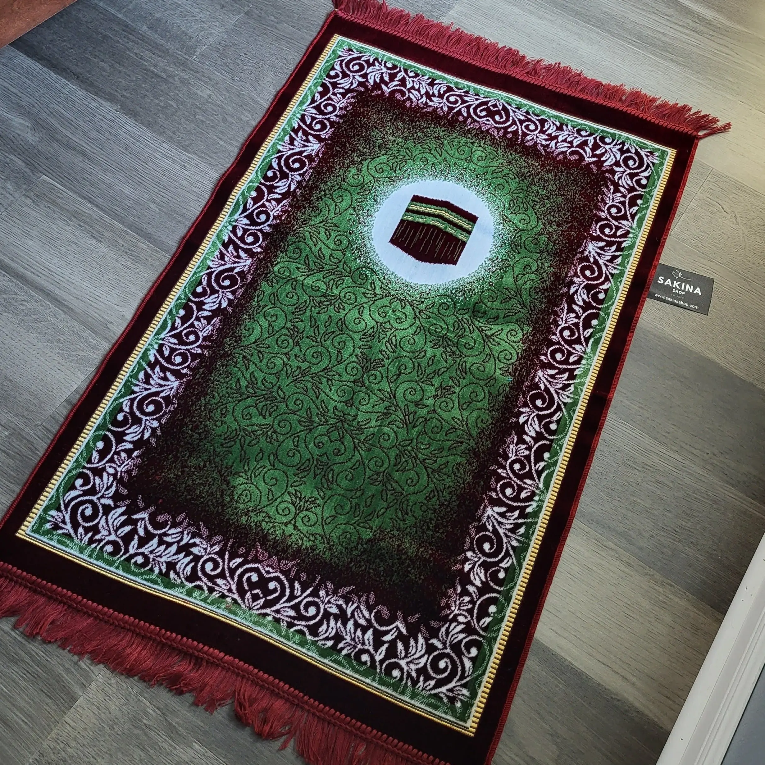 Kaaba Turkish DAILY Plush Prayer Rug RED Soft Durable Fabric with Intricate Geometric Designs for Home Mosque or On-the-Go Use