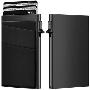 Mini & Sleek RFID Men's Card Case - Aluminum Body with Lycra Lining Side-Push Ejection Design One Touch Access Slide Trigger Fashion