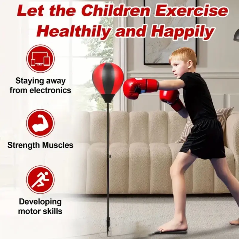 Sports Kids Boxing Gloves, Punching Bag, Air Pump & Stand Set for Kids - Fitness Activities, Supports Physical Development 14yrs +