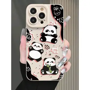 Panda Cartoon Painted Beige Minimalist Shockproof Thick Phone Protective Case, Printed Compatible With Iphone 16/16 Pro/16 Pro Max/16 Plus, IPhone 15 XR/7/8, IPhone 15 Pro Max, 12 Pro Max, 13 Pro Max, 14 Pro Max, 13, 14, 11, 12P