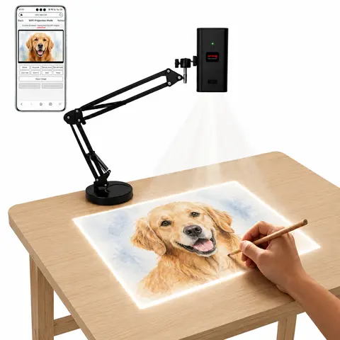 Art Tracing Projector with 360° Adjustable Mechanical Arm - Wireless USB-C Tabletop Tool, Angle Locking 5G Digital Device with Dual WiFi, Scale+Rotate via Web for Beginners, Home DIY Painting & Artist Supplies