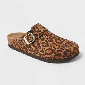 Women's Betsy Clog Mule Flats with Memory Foam Insole - Universal Thread Light Brown 8.5: Slip-On, Leopard Spot Pattern