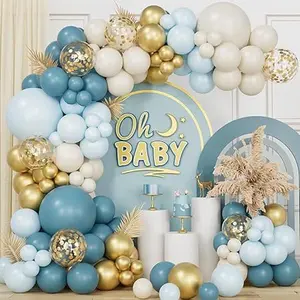 161Pcs Dusty Blue Balloon Garland Arch Kit, Fog Blue Royal Blue Sand White Metallic Gold Confetti Balloons for Baby Shower Wedding Engagement Anniversary Birthday Party Decorations