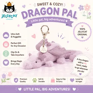 Jellycat Lavender Dragon Pal – Ultra Soft & Cuddly Keychain Plush, Perfect Little Friend for Big Adventures & Hugs