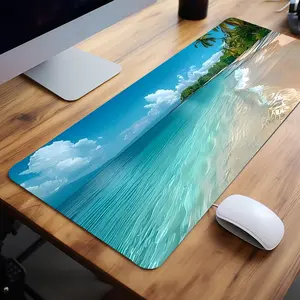 Extra Large Tropical Beach Ocean Mouse Pad Golden Sand Palm Trees Gaming Desk Pad 35x16 Inch Computer Keyboard Mousepad with Non-Slip Rubber Base Durable Stitched Edge Perfect Gift for Home and Office