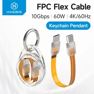 Hagibis FPC USB C Flexible Cable with Portable Keychain PD60W USB C to Type-C Short Cable for iPhone16 Power Bank SSD