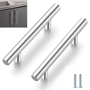 8/16PCS Silver Furniture Handles, Wardrobe Door Handles, Stainless Steel Drawer Handles, T-Bar Strip Kitchen Cabinet Closet Knobs