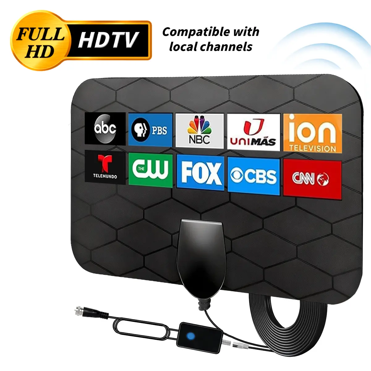 Digital HDTV Antenna, Indoor Signal Amplified Antenna, 50 Miles Range, Simple 3-Step Setup, Receives Free Local Channels, Compact & Discreet Design for Living Room & Bedroom
