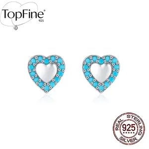 Low Allergy 925 Pure Silvery 1.55g, Blue Synthetic Turquoise, 1 Pair of Elegant and Exquisite Heart-shaped Earrings- Minimalist Chic Design, Very Suitable for Daily Wear and Party Casual Outfits or Gifts, Ideal Valentine's Day Anniversary Holiday Gift