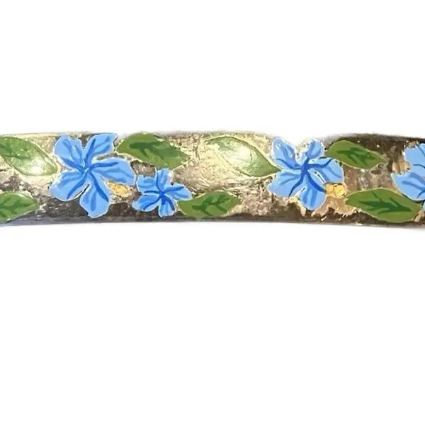 Vintage Hand Painted Floral Hair Clip Barrette 3 1/2” Metal Made in France with Blue Floral Design