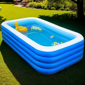 118-Inch 4-Layer Inflatable Swimming Pool, Blue & Cyan, Indoor/outdoor PVC Water Park, Holds 1-6 People, Summer Party Fun
