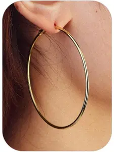14 Carat Gold Filled Large Hoop Earrings for Women Large Golden Hoop Earrings Thin Golden Hoop Earrings with 925 Sterling Silver Posts