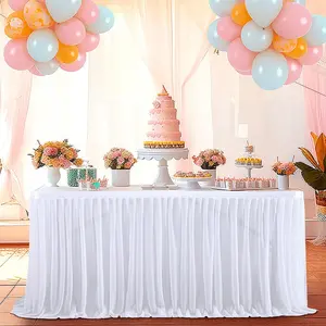 Pearl Chiffon Table Skirt, Folded Table Runner, Birthday Party Wedding Decoration, Single Layer Elastic Thin Mesh Dress