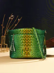Crocodile Embossed Crossbody Bag, Women's PU Leather Shoulder Purse with Tassel Detail & Adjustable Strap