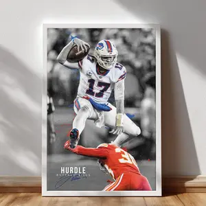 Josh Allen Poster, Football Game Day Paper Poster, Man Cave Decor, Sports Fan Room Decor, Gift for Football Lovers. No Framed