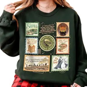 Vintage LOTR Inspired Stamp Sweatshirt, The Shire Graphic Crewneck, Middle Earth Fantasy Tee, Dark Lord Book Lover Shirt, Hobbit Fan Gift Unisex