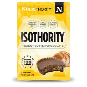 Isothority Sample - 100 % Whey Protein Isolate — 25 g Protein, Low Carb, Caramel Coconut Cookie, Peanut Butter Chocolate, Vanilla Milkshake, Whipped Cream Strawberry Flavor