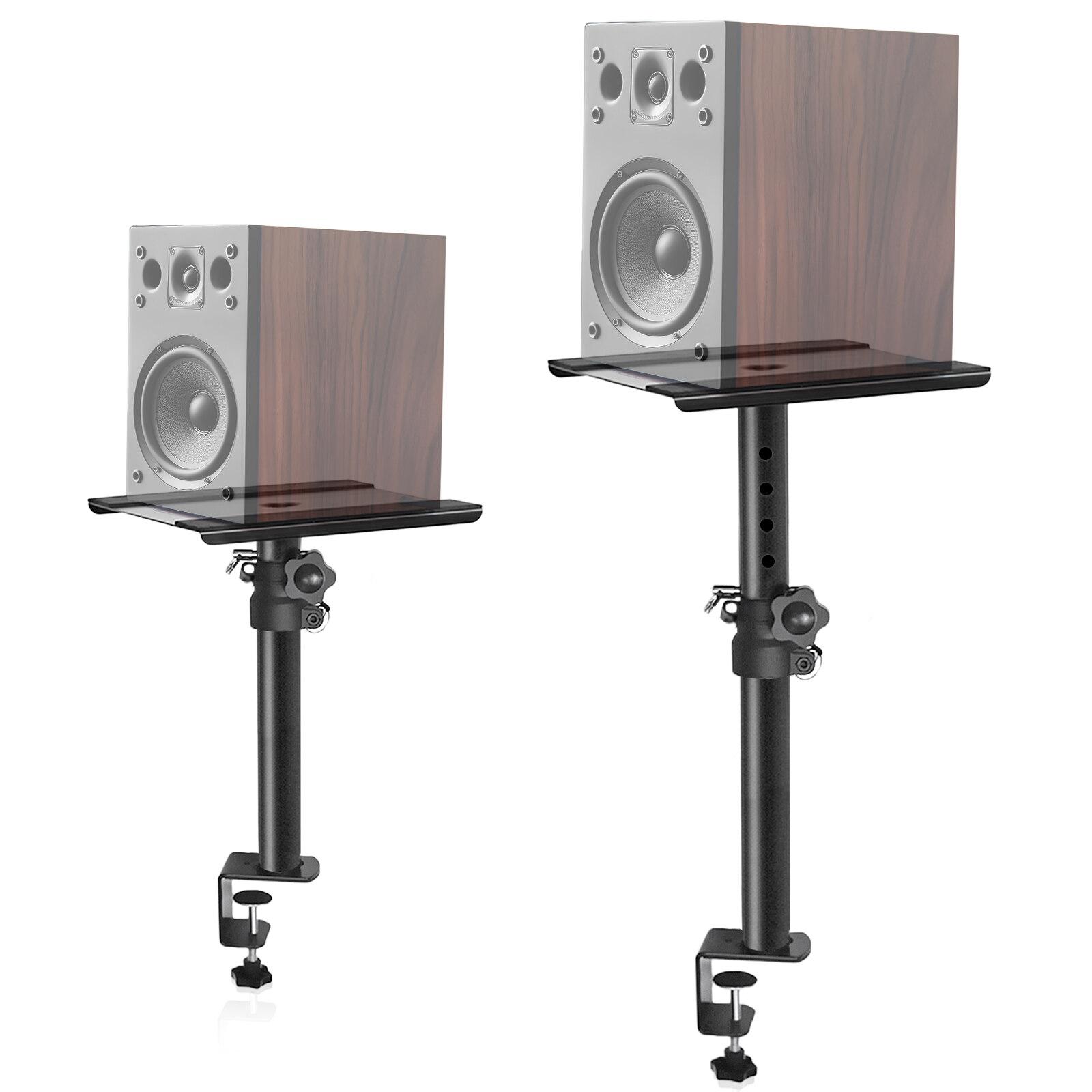 Studio Monitor Stands Pair Adjustable Height 11" to 18.5", Stage Speaker Stand Desktop with Safety Pin Clamp