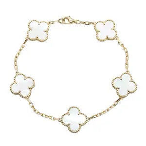 Pre-owned Van Cleef & Arpels 18K Yellow Gold (Au750) Small Leather Goods Vintage Alhambra Au750 Mother of Pearl Bracelet