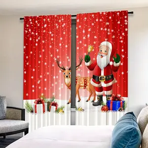 Christmas Decoration Theme Polyester Material, HD Digital Print Filtering Curtains Window Curtain, Suitable for Bedroom Living Room Office Home Decor