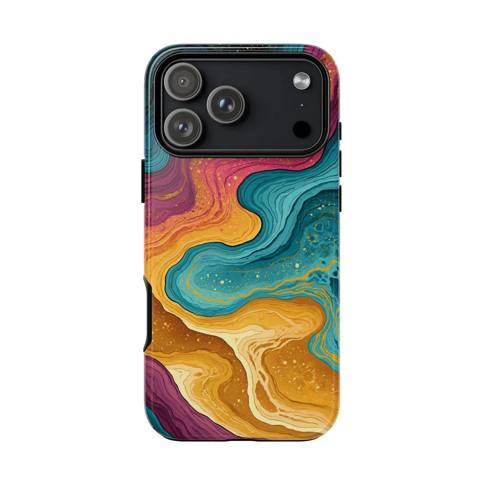 Marble Liquid Yellow Teal Glowing Wave Phone Case: iPhone 17 17e 16 15 14 13 12 Pro Max Air | Galaxy S26 | MagSafe Wireless Charging