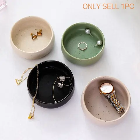 1pc, Ceramic accessory organizing storage tray; Jewelry storage dish; Circular ring and earring storage tray; Multi-functional household small plate; Small serving dish; Snack dish; Sauce dish