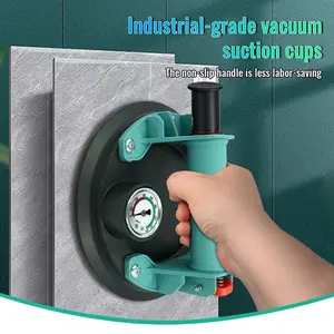 Vacuum  Suction Cups to Lift Large Glass: 8" Tile Suction Cup Tool with Pressure Gauge, 450 LBS Max Load, Heavy Duty Vacuum Lifter for Contractor/Tiler/Stone Installer/DIYer