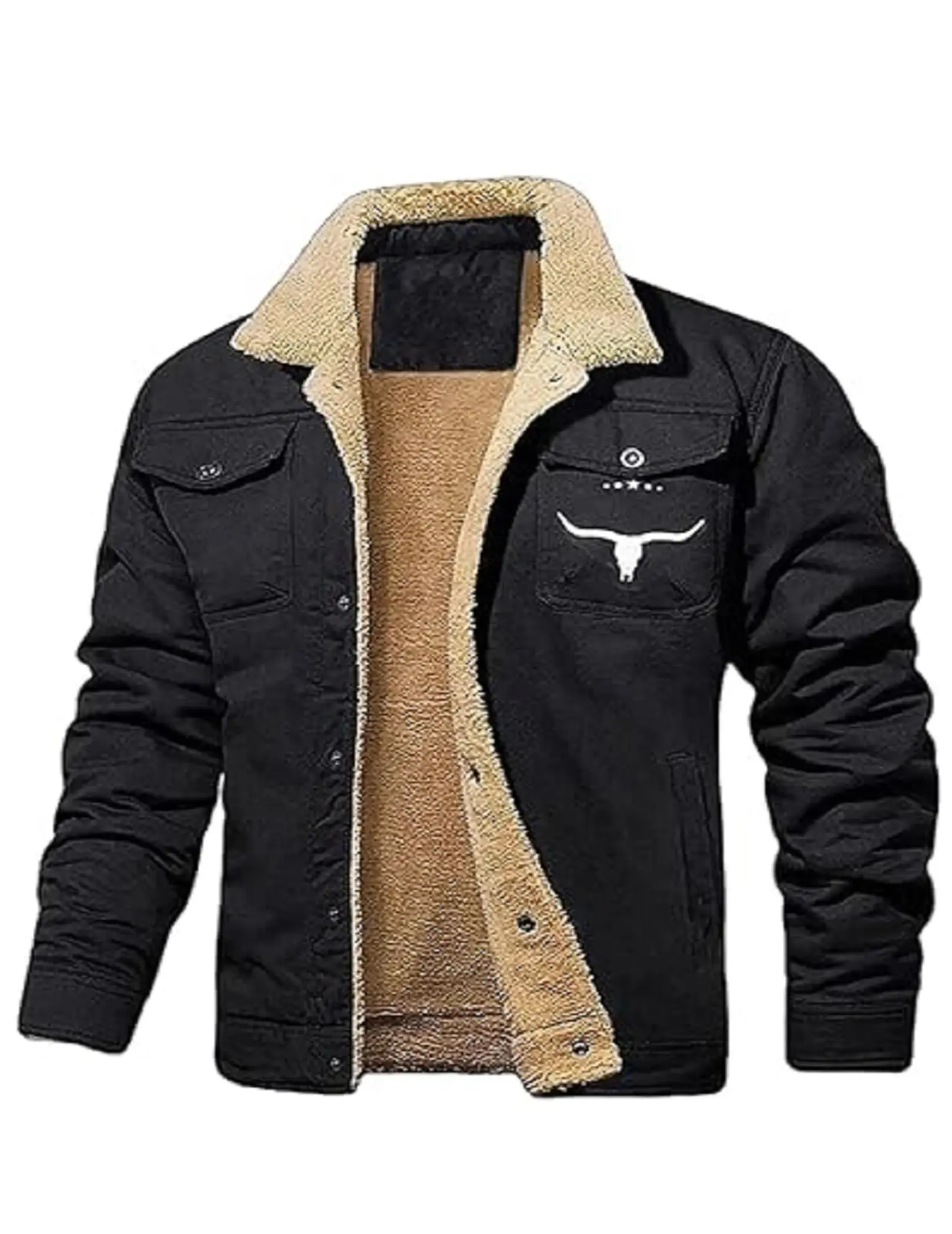 Mens Retro Western Winter Warm Fleece Lined Coat Cargo Jackets Cowboy Jacket Coat Thick Non-Woven Polyester Casual Open Stitch for Autumn and Winter
