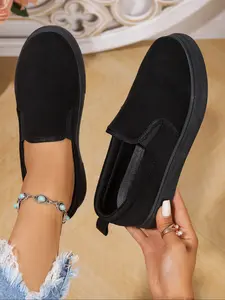 Women's Casual Slip On Shoes, Fashion Patchwork Design, Comfortable Rubber Sole, Suitable for Spring & Fall Daily Wear