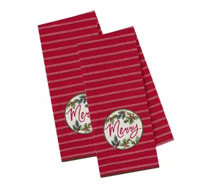 Design Imports Set/2 Merry Holly Embellished Kitchen Towels