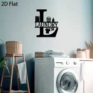 2D Flat Metal Laundry Wall Decor - Letter L Sign for Laundry Room, Modern Farmhouse Black Iron Art Wall Hanging, Laundry Themed Wall Sign, Laundry Room Accessories & Wash Room Wall Art for Home Laundry Area