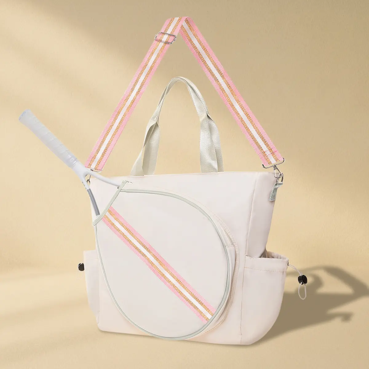 Tennis Bag - Convertible Tote Shoulder Racket Bag - Ivory/Green Gold