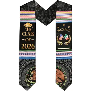 78 In Lightweight V-Shaped Graduation Stole, USA-Mexico Flag Design, Made in USA, for Bachelor Gowns & Ceremony Photos, Ideal Grad Gift