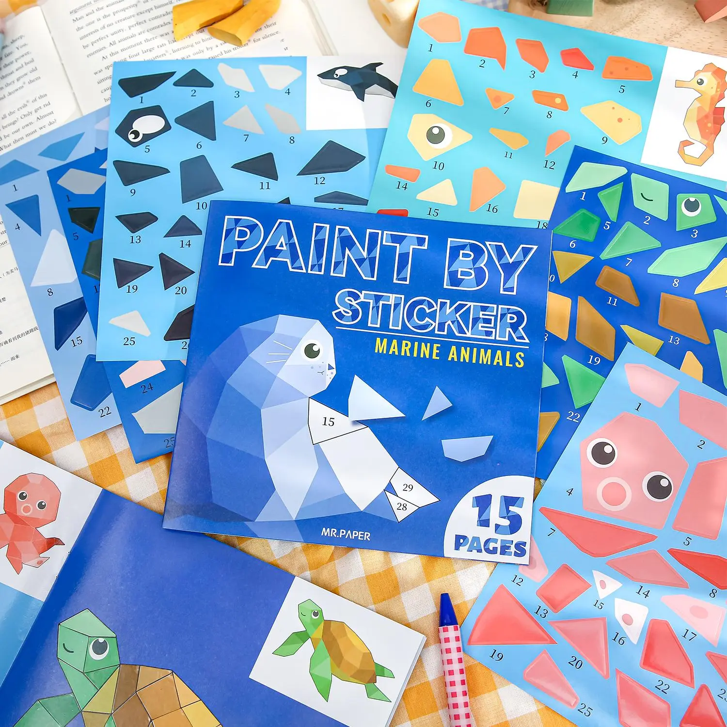 Marine Animal Pattern Puzzle Sticker Book, Sticker Album, 15 Sheets/book Puzzle Sticker Book, Creative DIY Handmade Book, Decompression Game Book, Gift