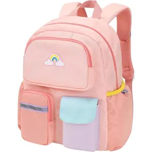 F-CPB46  Kids Backpack for Girls - 15 Inch Preschool Kindergarten Bookbag for Children 3 to 8, Lightweight School Bags for 1st 2nd Grade, Kids Travel Backpack with Reflective Stripe, Pink Rainbow