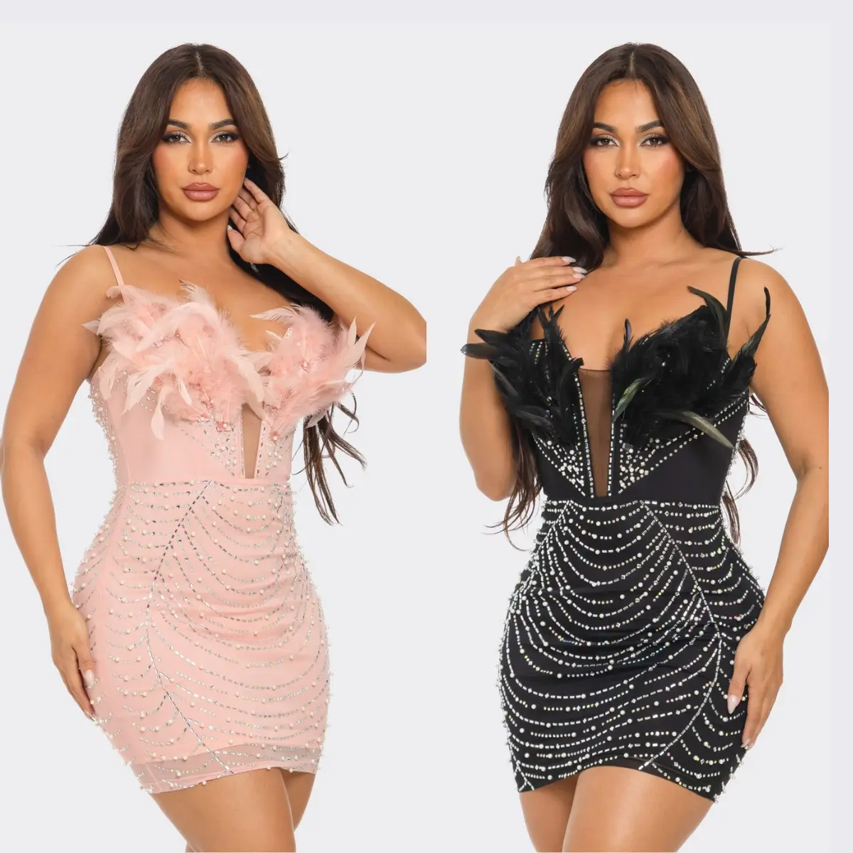 Barbara Rhinestone/Pearl Studded Bodycon Mini Dress