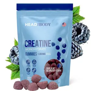 HEADTOBODY Creatine Monohydrate Gummies - Non-Melting 1000mg Monohydrate Chewables for Strength, Muscle, Focus, Endurance - Non-GMO Creatine Supplements for Men & Women - Blue Raspberry, 90 Count