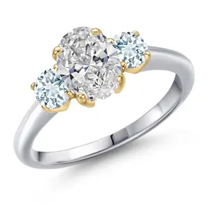 1.50cttw 10K White Gold IGI Certified Lab Grown Diamond and Sky Blue Aquamarine 3-Stone Engagement Ring For Women | Center 1.00 Ct Diamond | D-E Color | VS1-VS2 Clarity