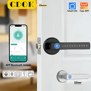 Cdok M5 Tuya Bluetooth-compatible Smart Door Lock, Fingerprint Lock, Password Lock, Electronic Lock, Multi-Function Unlock, Silver Color