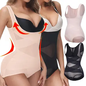 1-2 Counts Mesh Shapewear Bodysuit Tummy Control for Women Plus Size Faja Body Shaper Backless Bodysuit Butt Lifter, Ladies Breathable Shapewear Plus Size S -3XL Beige Black