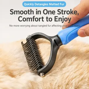 Pet Grooming Rake - Double-Sided Deshedding Dematting Tool, Undercoat Rake for Dogs & Cats, Extra-Wide Dog Grooming Brush & Deshedder Comb for Long Hair, Reduces Shedding