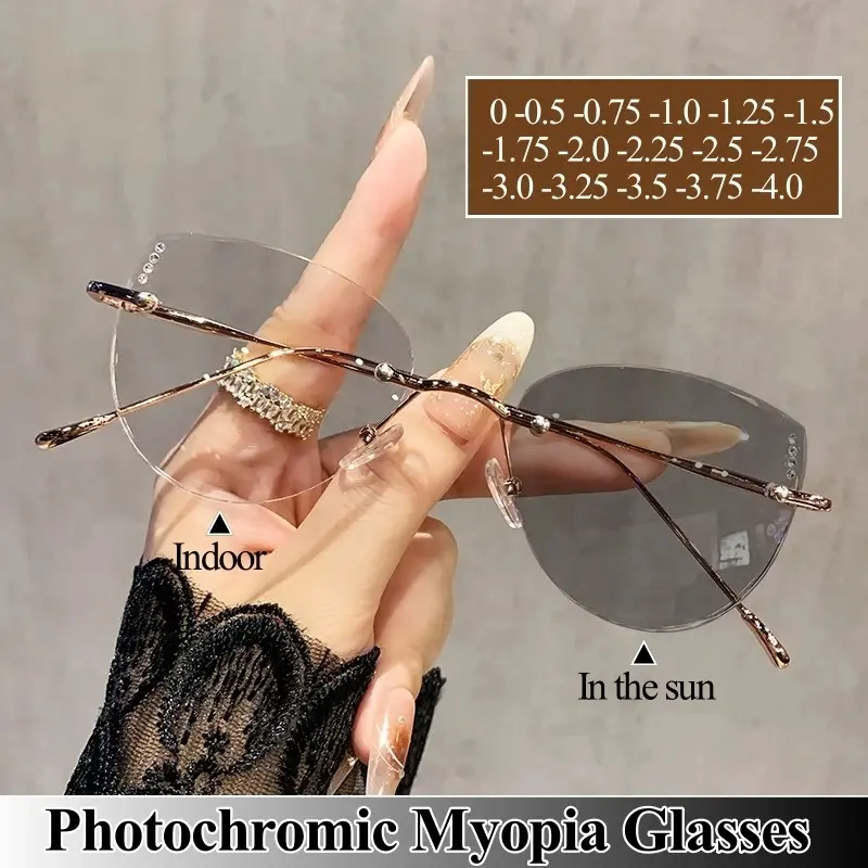 Ultra Light Titanium Photochromic Myopia Glasses Anti-Blue Light/UV400 Transitions Lenses Fashion Eyeglasses for Men & Women